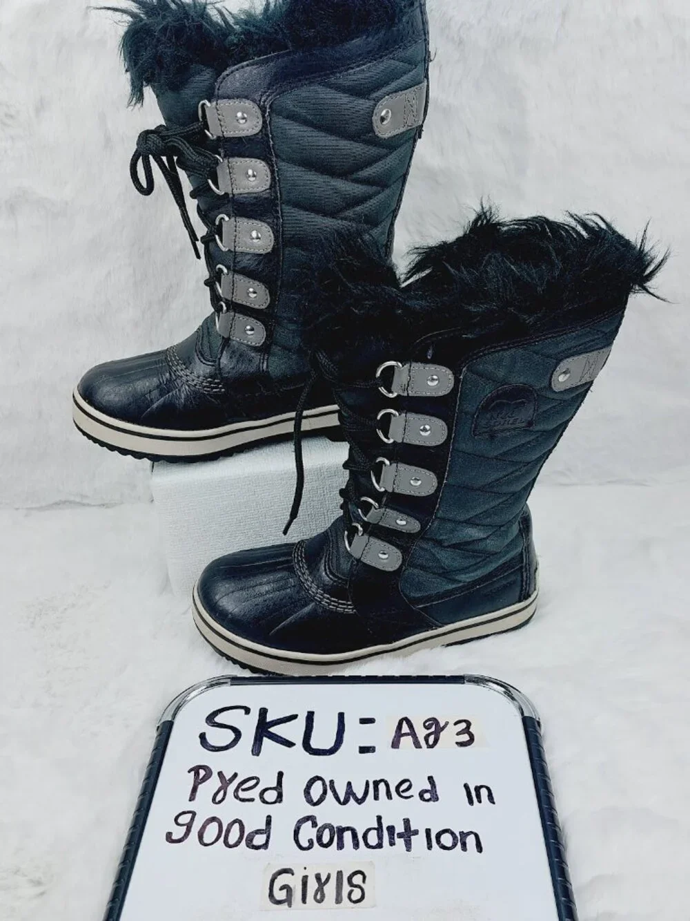 Sorel Girl's Marine Green Black Tofino II Quilted Mid-Calf Snow Boots Size 1